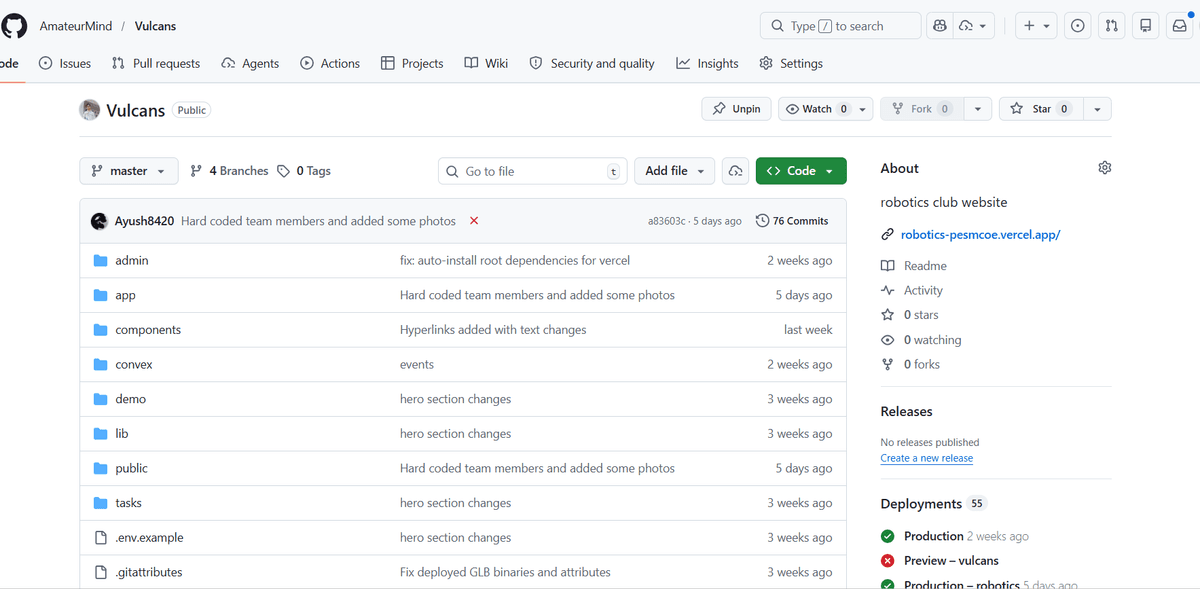 Vulcans Repository on GitHub